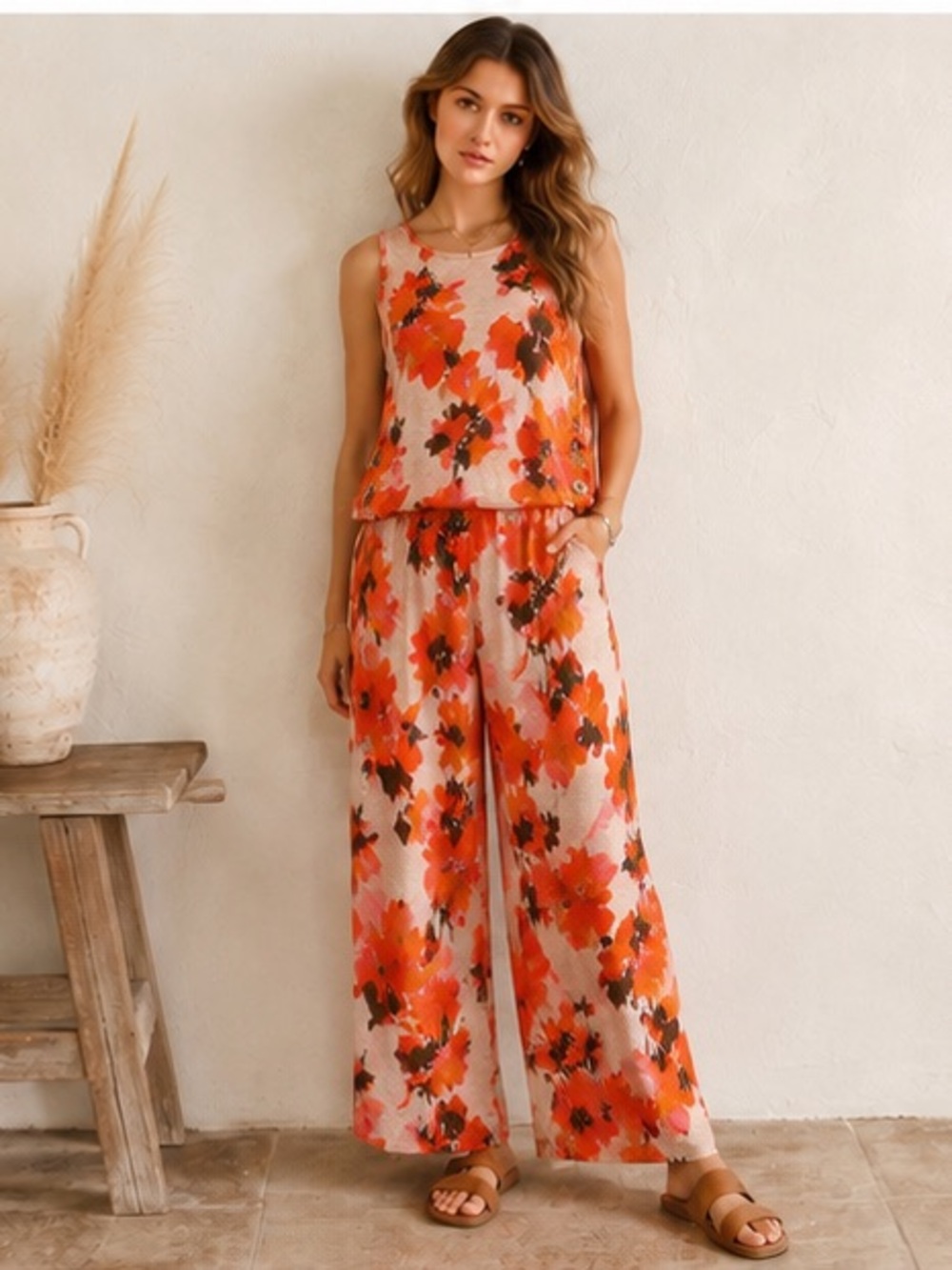 NWT Joie 2 PC Linen Tropical Vacation SET Tank Pants S